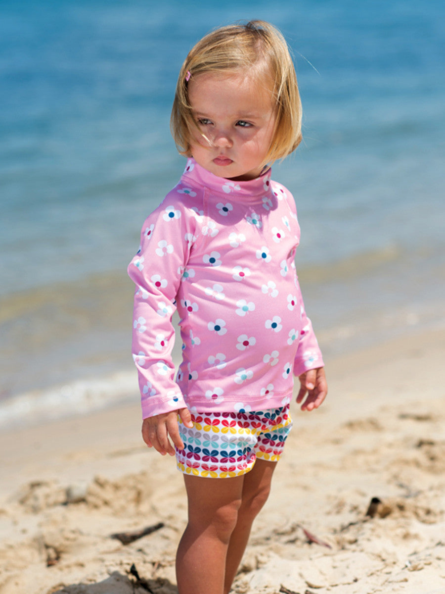 Beach Life Australia - Sandy Feet Australia - Pink Flower Long Sleeve Rashie