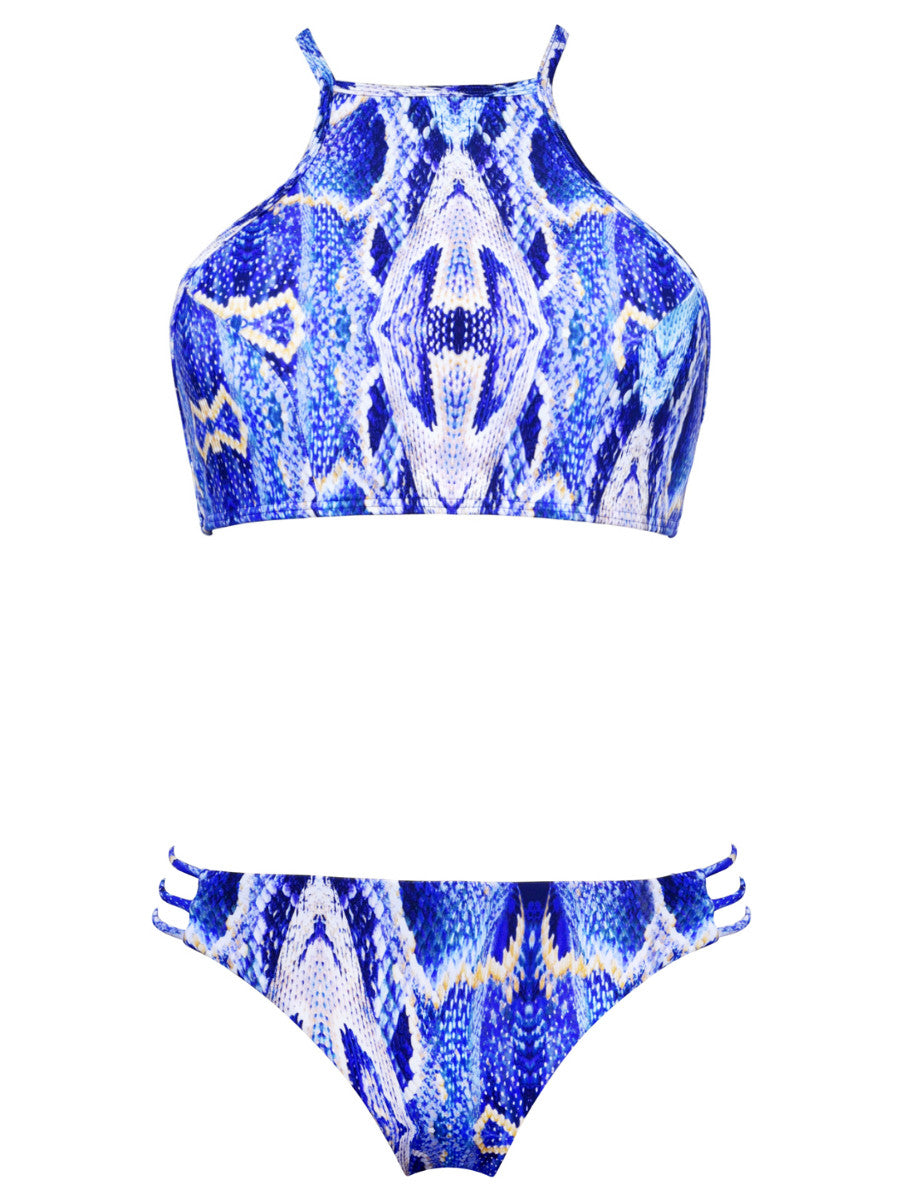 Viper High Neck Crop Top & Caged Side Brief Bikini Set